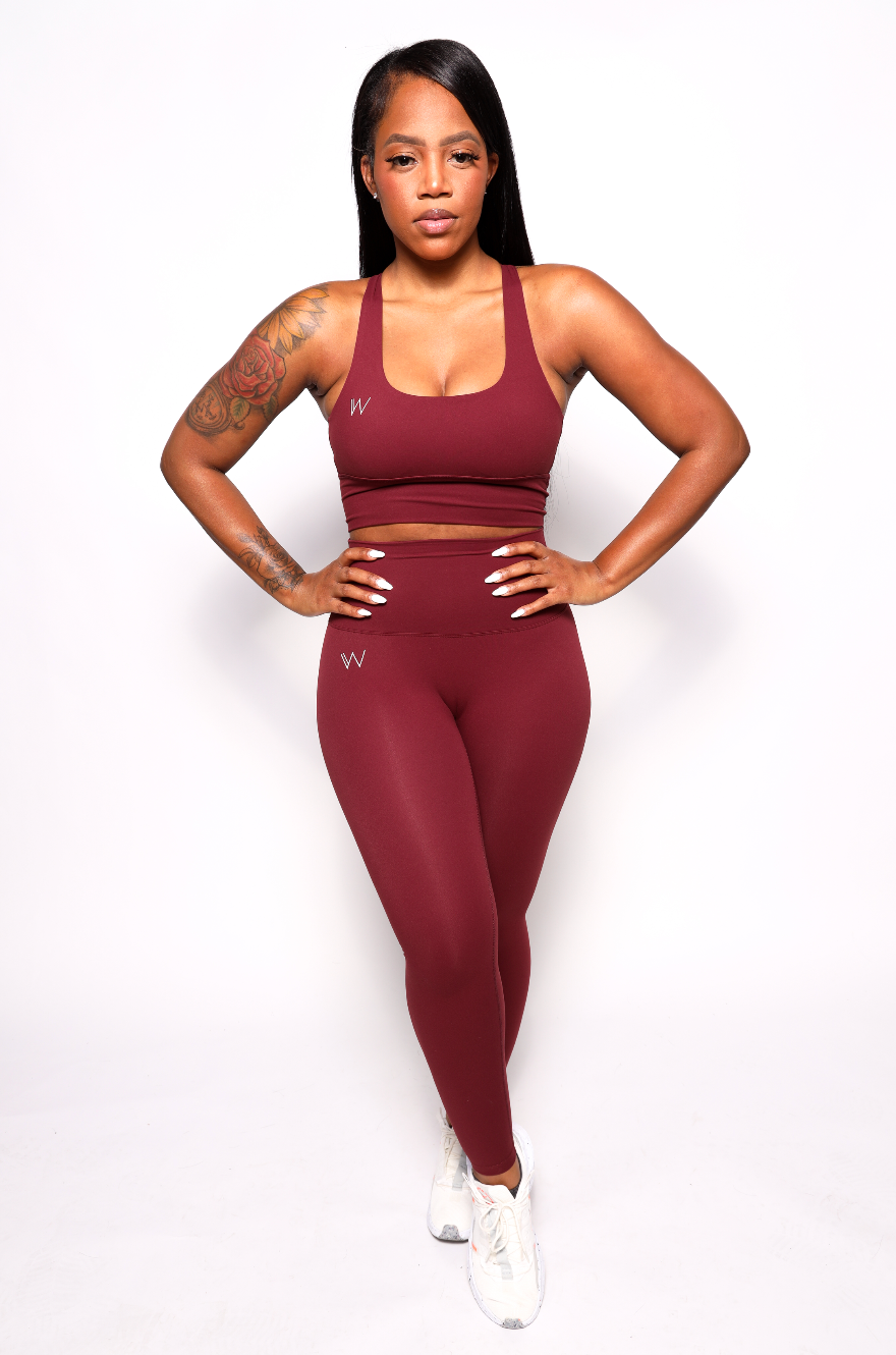 Burgundy Crossover Yoga Two Piece Set – W by Crystal White